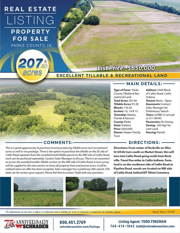 Listing brochure cover - Excellent Tillable and Recreational Land